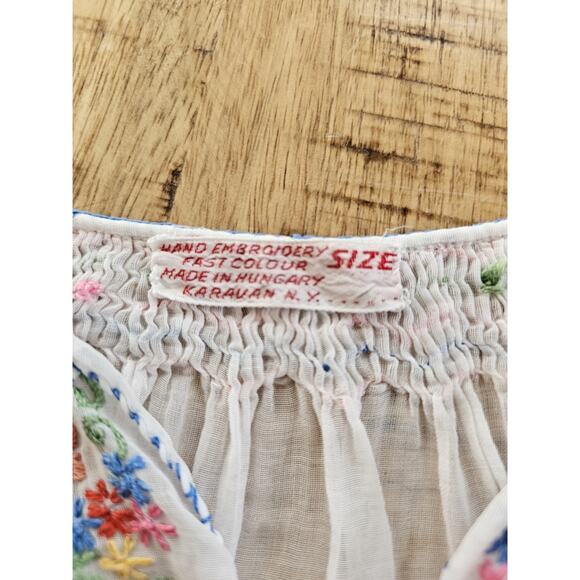 Vintage 1940s Floral Embroidered Sheer Hungarian Peasant Folk Blouse Top Antique - Picture 11 of 14